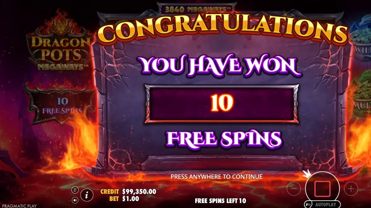 Tampilan visual slot Dragon Pots Megaways dengan naga dan kuali ajaib